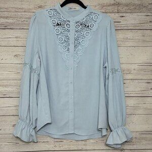 Grace Karin Lace Collar Peasant Sleeve‎ Button Up XL